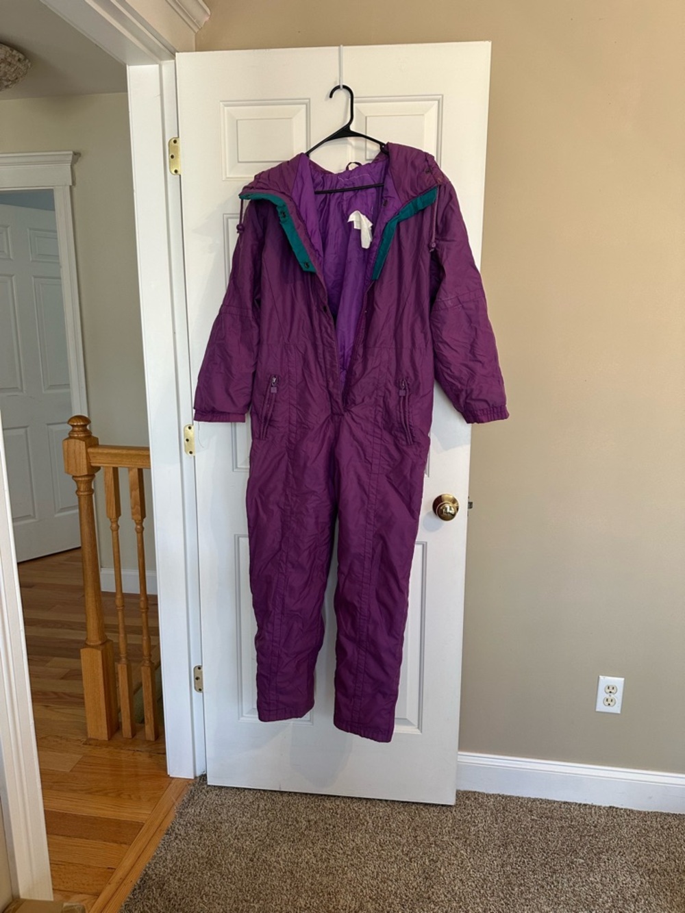 Purple One-Piece Ski Suit with Teal Trim